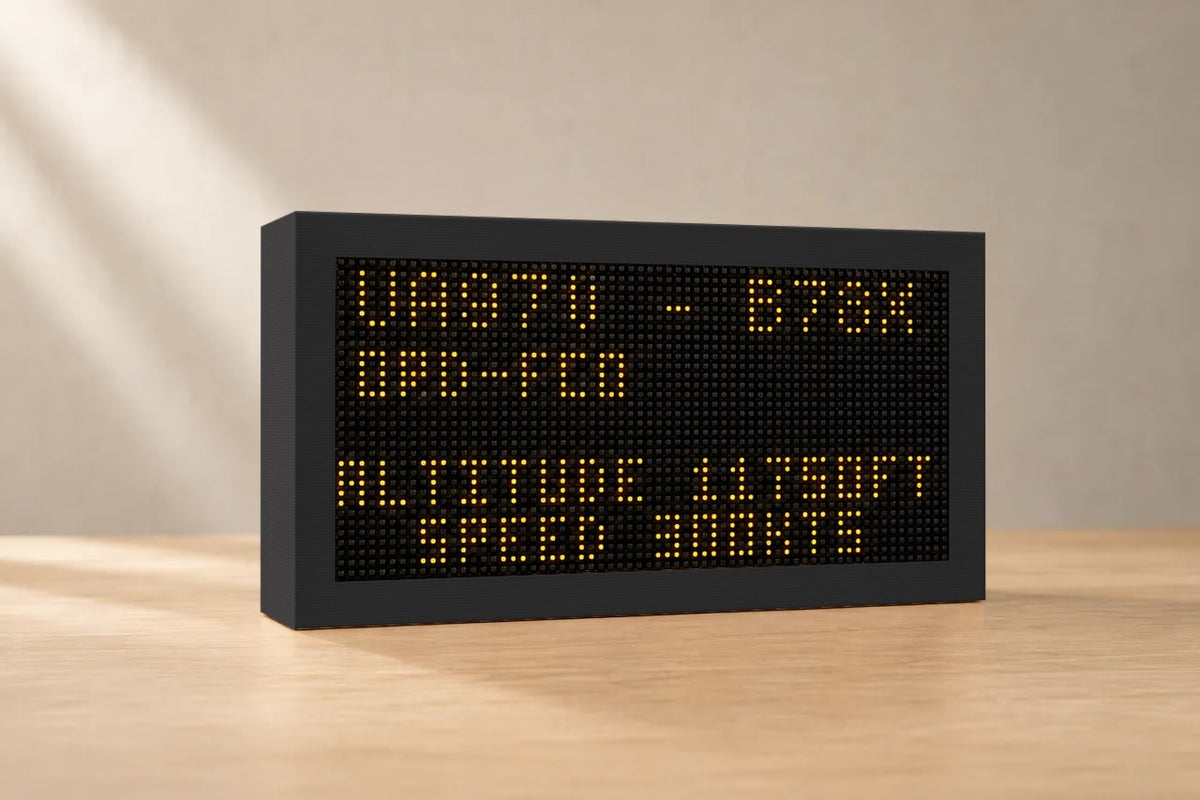 Mach 2 Lite in matte black on a desk, showing a live flight's altitude and speed